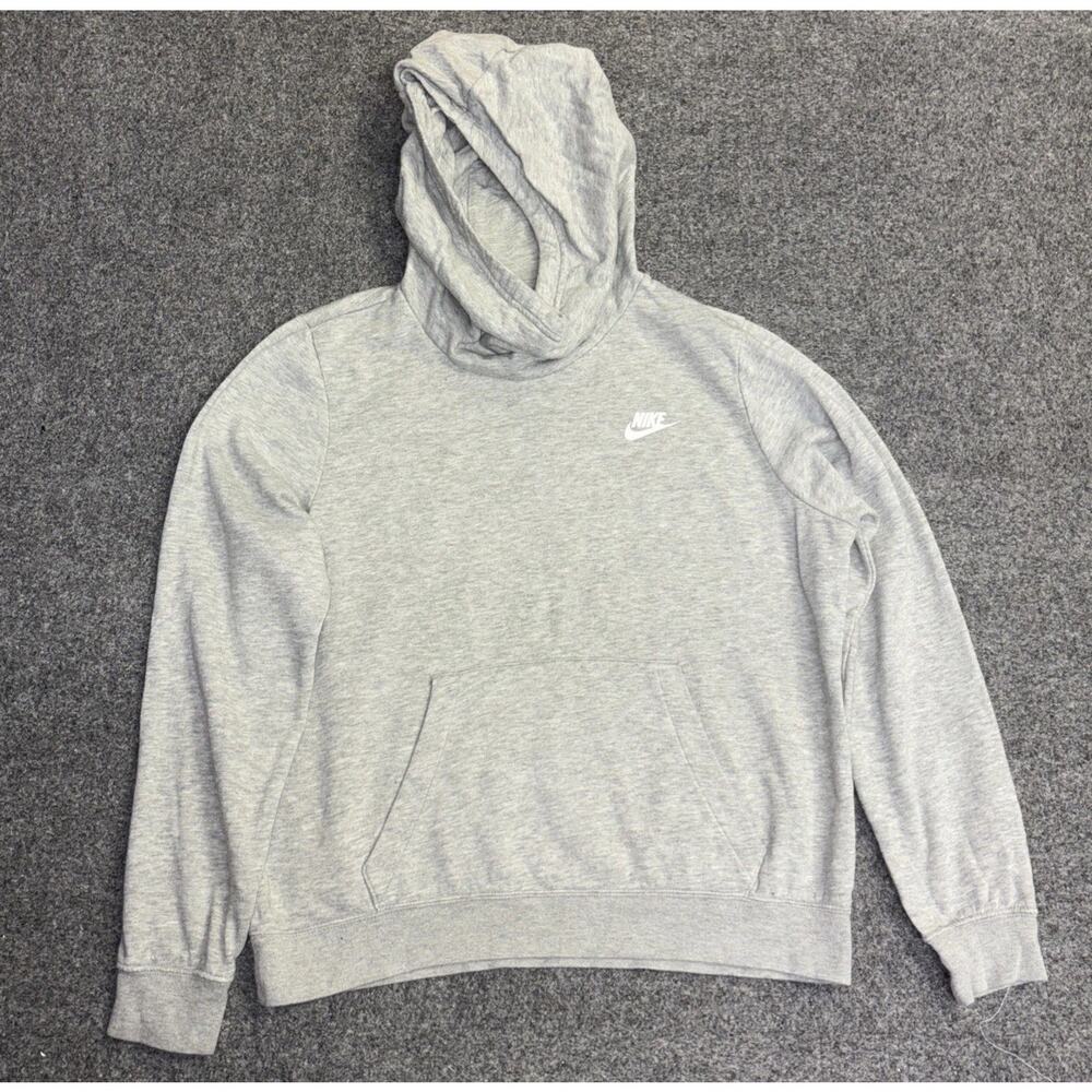 Nike Women's Med Gray Pullover Hoodie Funnel Neck Pocket Logo